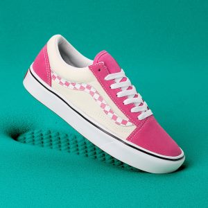 Vans Bayan Spor Ayakkabı ComfyCush Sidestripe Check Old Skool Pembe/Beyaz | 63586-452